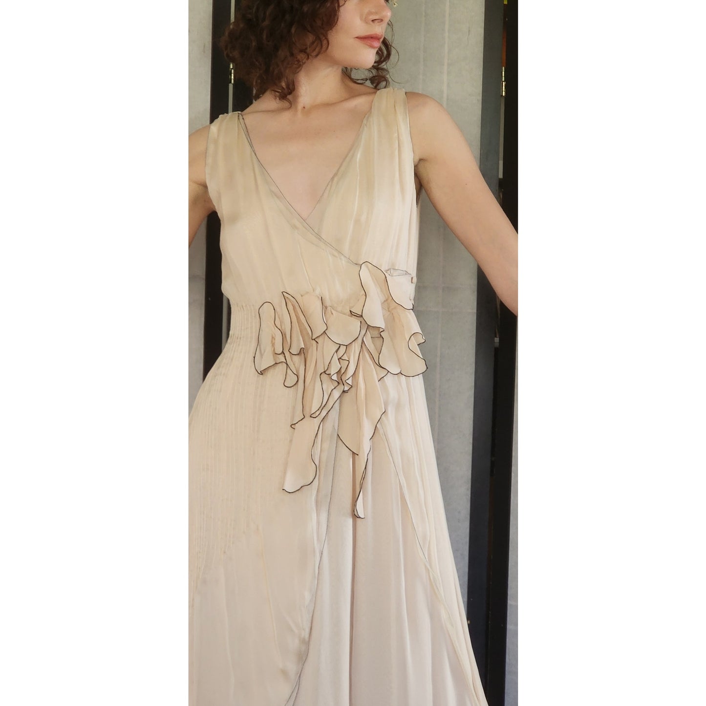 Vintage 2000s FENDI Evening Dress Sleeveless Cream Chiffon NWT