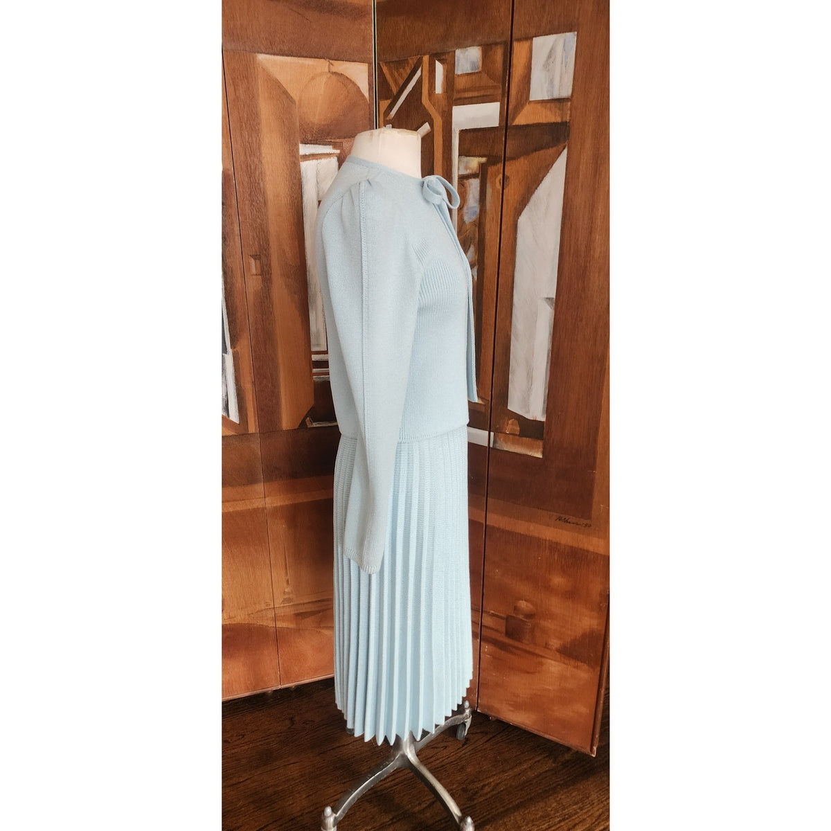 Vintage 70s St John Santana Knit Suit Baby Blue w/Blouse RARE