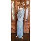 Vintage 1950s Blue Floral Rayon Midi Dress Fit and Flare Short Sleeve / S