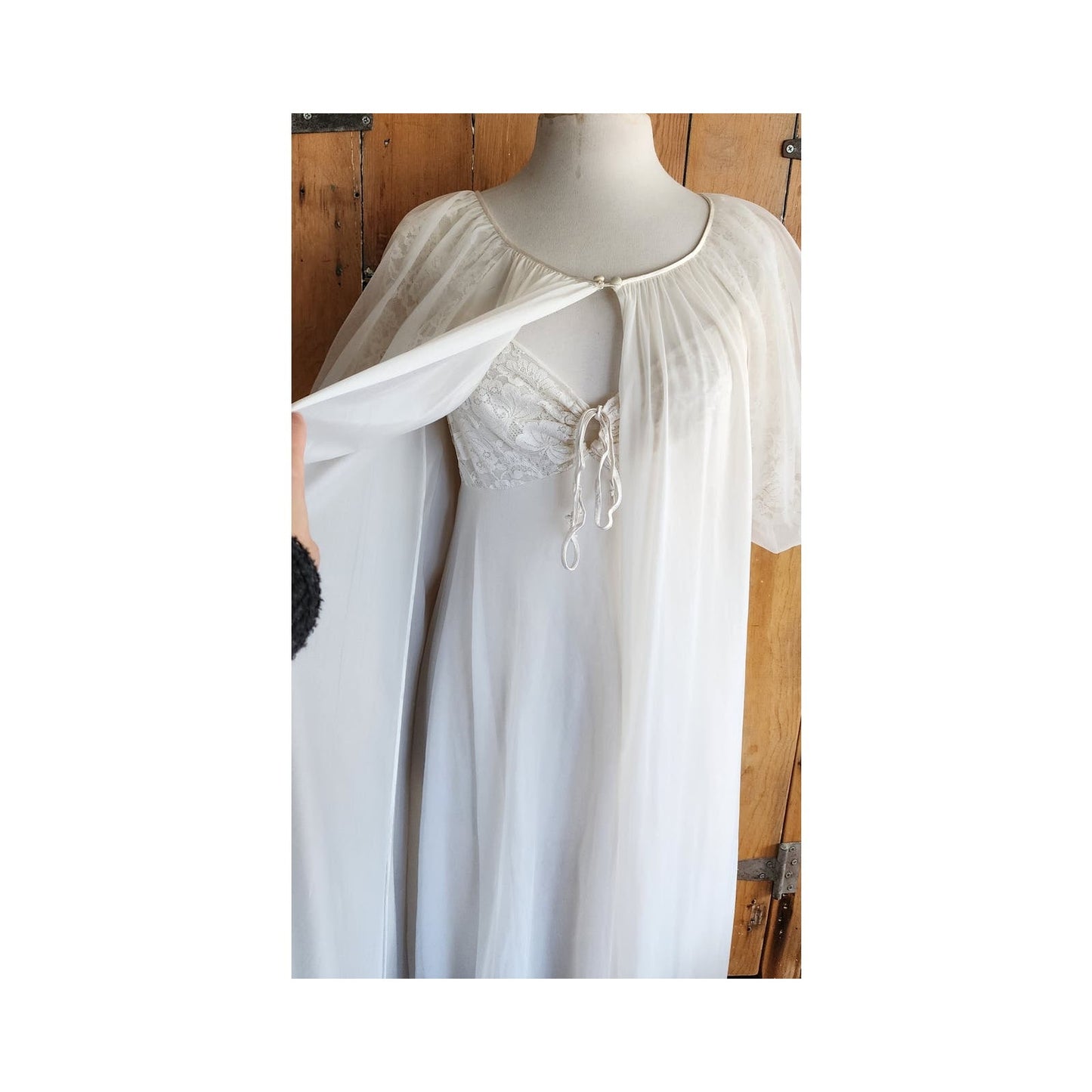 Vintage 50s Peignoir White Nylon Robe + Slip Dress Vanity Fair