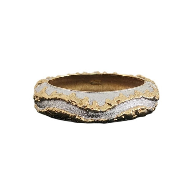 Vintage 70s Jomaz Bracelet Joseph Mazer Sculptural Brutalist Two Tone Gilt Clamper Bangle