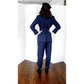 Vintage 90s Navy Blue Pant Suit w/Belted Blazer Kasper /S