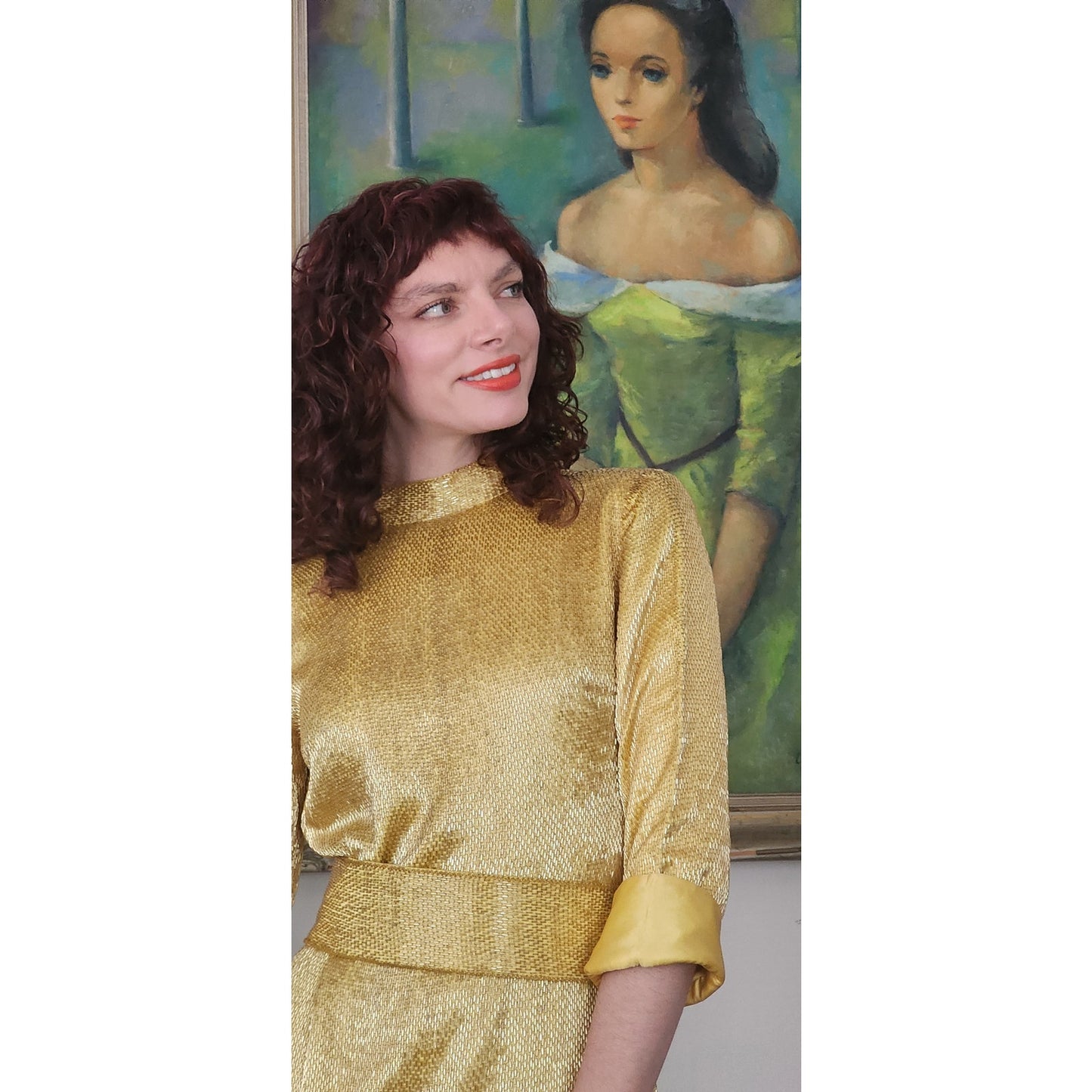 Vintage 60s Gold Mini Dress w/Belt Doreen Lok / S