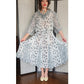 Vintage 1980s Diane Freis Fishtail Skirt Blouse Set Black White Georgette Graphic Print
