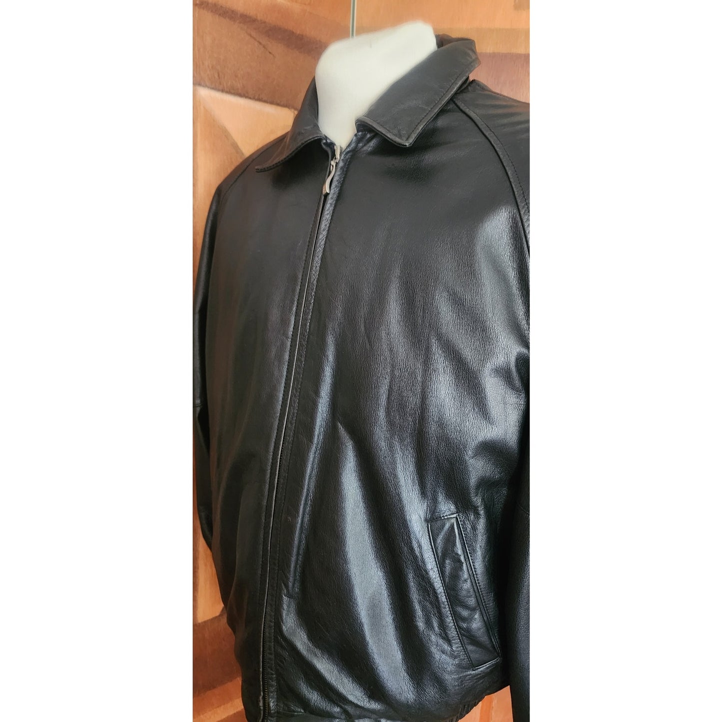 Vintage 1990s Perry Ellis Portfolio Jacket Leather Collared Full Zip Duckdown Liner XL