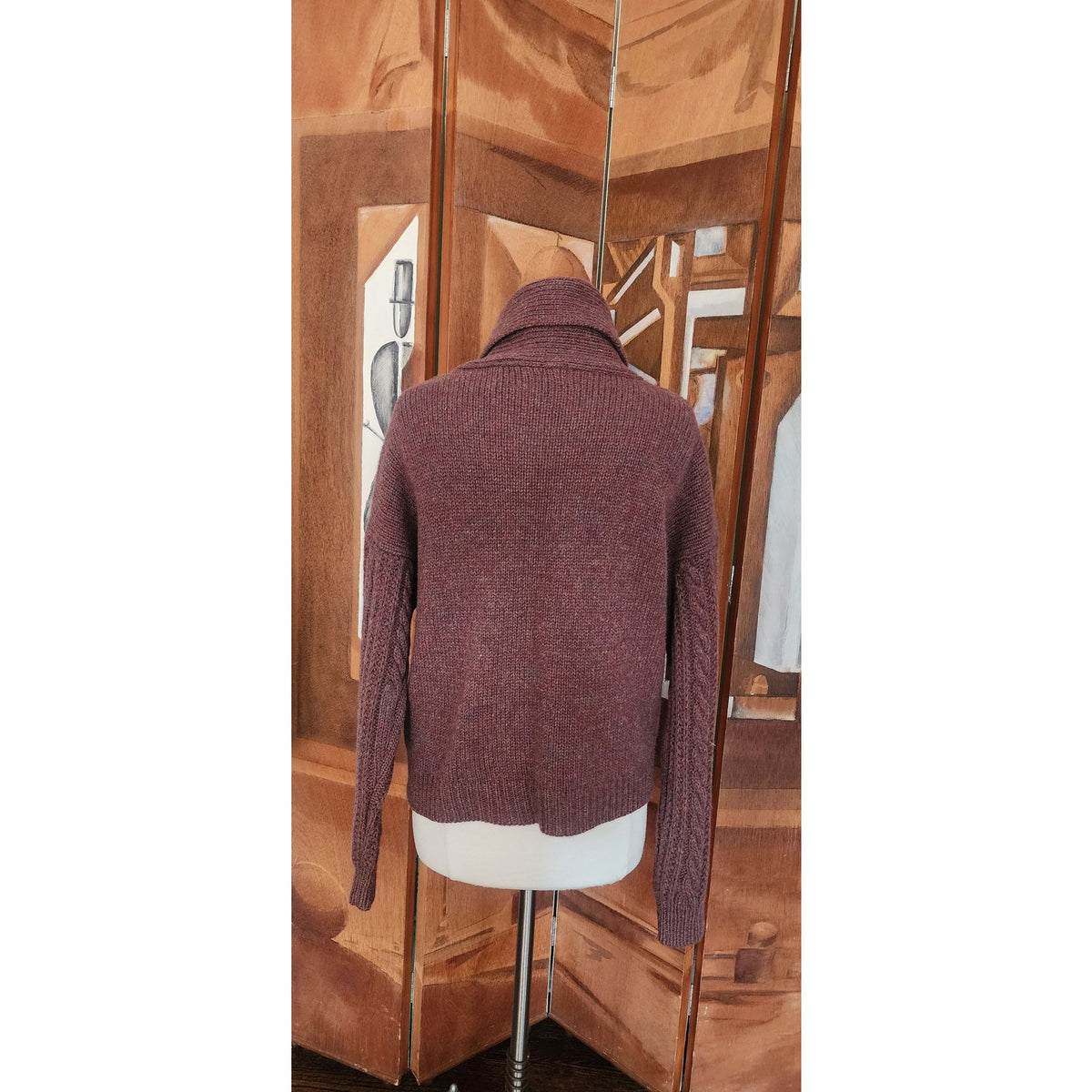 Vintage 1980s Gap Cardigan Sweater Chunky Brown Cable Knit  Shetland Wool