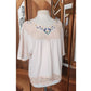 Vintage 70s Peasant Blouse Embroidered Cream Cotton Lace Short Sleeves