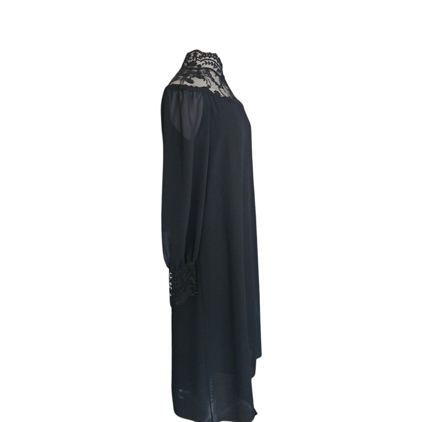 Vintage 1970s Giorgio Sant'Angelo Dress Black Silk Georgette & Lace