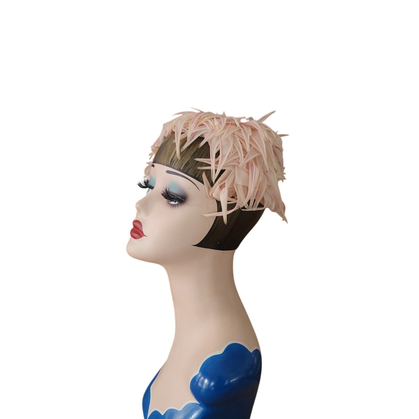 Vintage 50s Pink Cocktail Hat Fascinator Faux Feather Petals Leaves