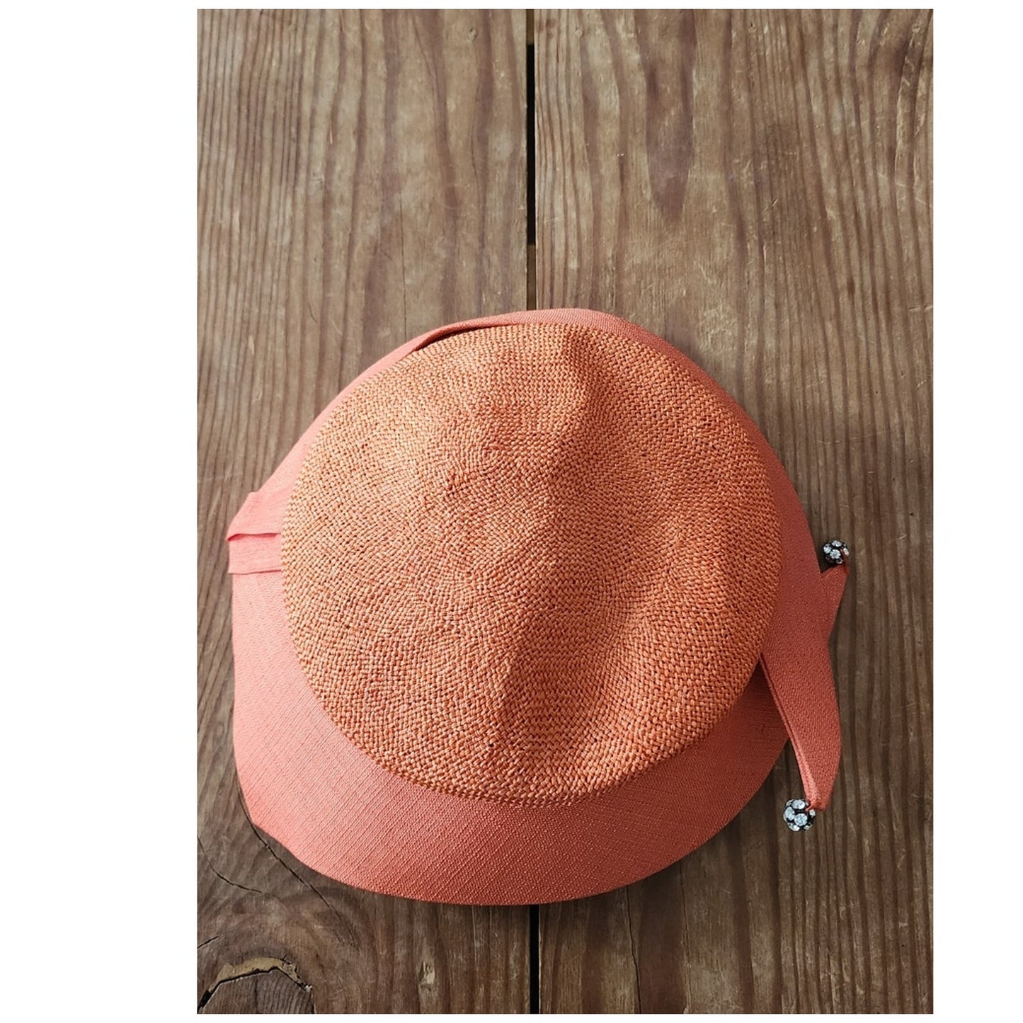 Vintage 50s Orange Straw Cocktail Hat Rhinestones Voguemont Chicago