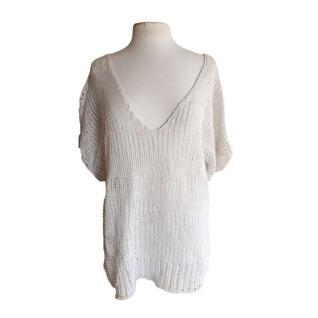 Eileen Fisher V Neck Knit Top Dolman Sleeves Bone XL NWT