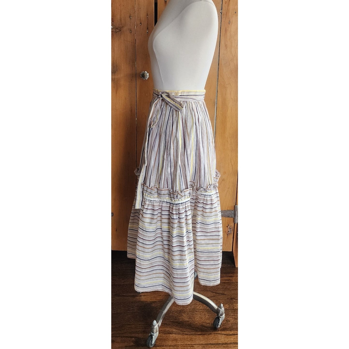 Vintage 70s Christian Dior Skirt Striped Cotton Print White Yellow Black  / S