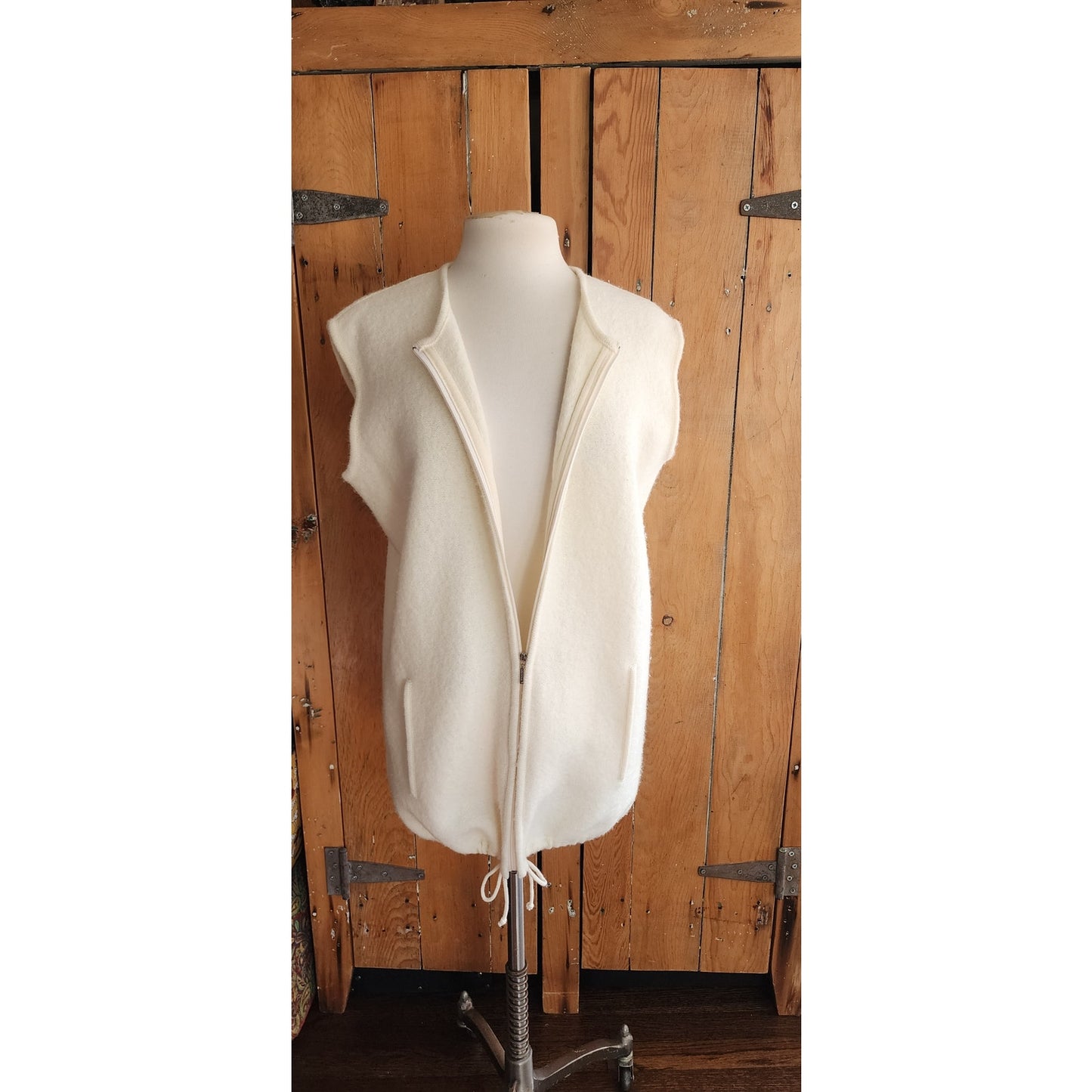 90s Rodier Cream Wool Vest Zip Closure