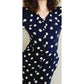 Vintage 40s Rayon Print Dress Navy Blue Polkadot  S