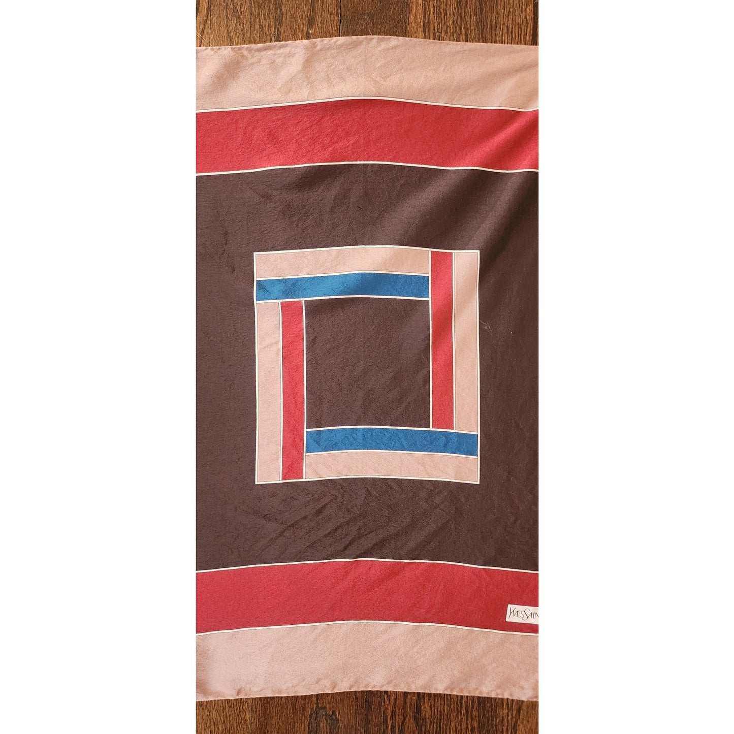 Vintage 80s Yves Saint Laurent Scarf Silk Square Geometric Print