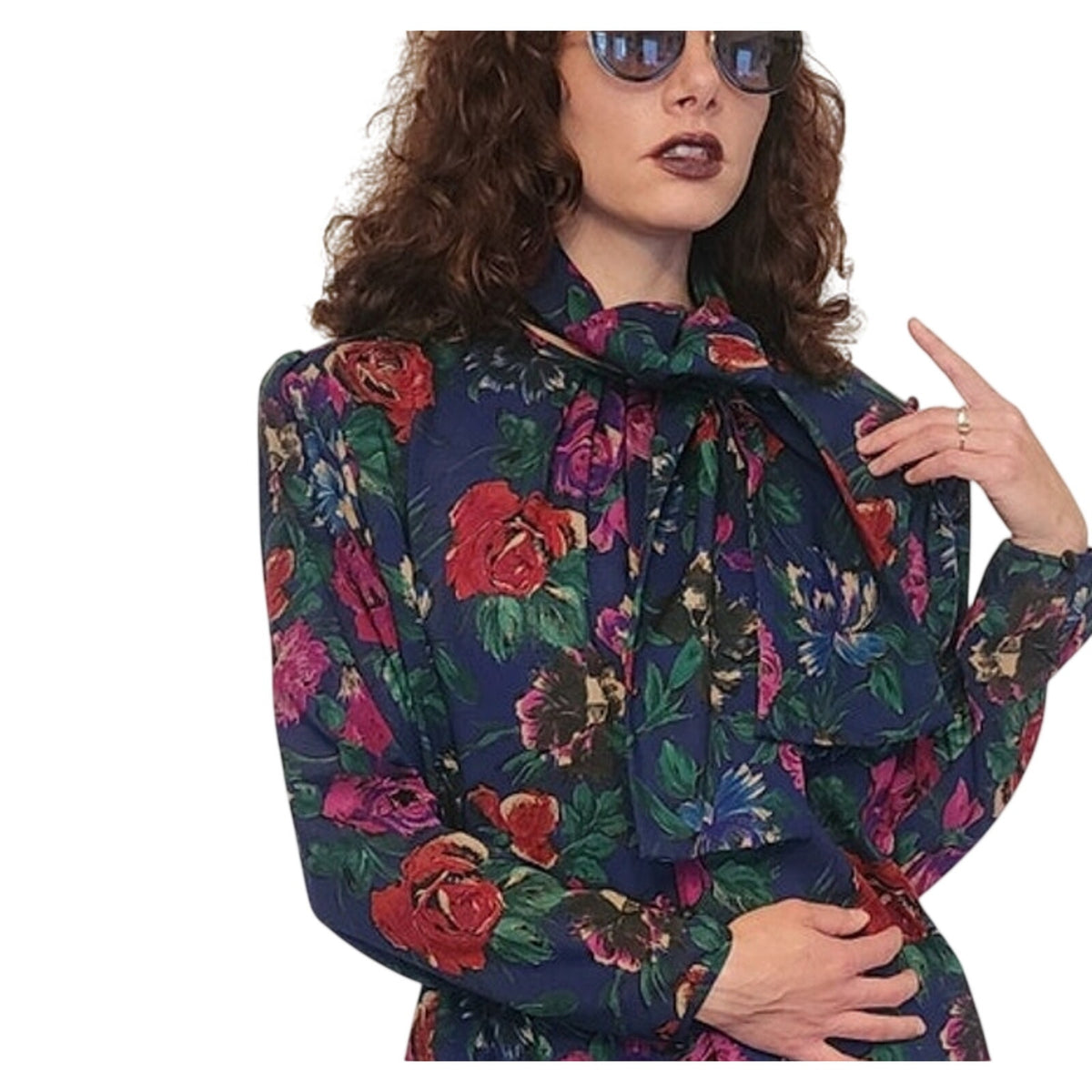 Vintage 1980s UNGARO Sac Dress Dark Floral Print Wool w/Sash Necktie / M