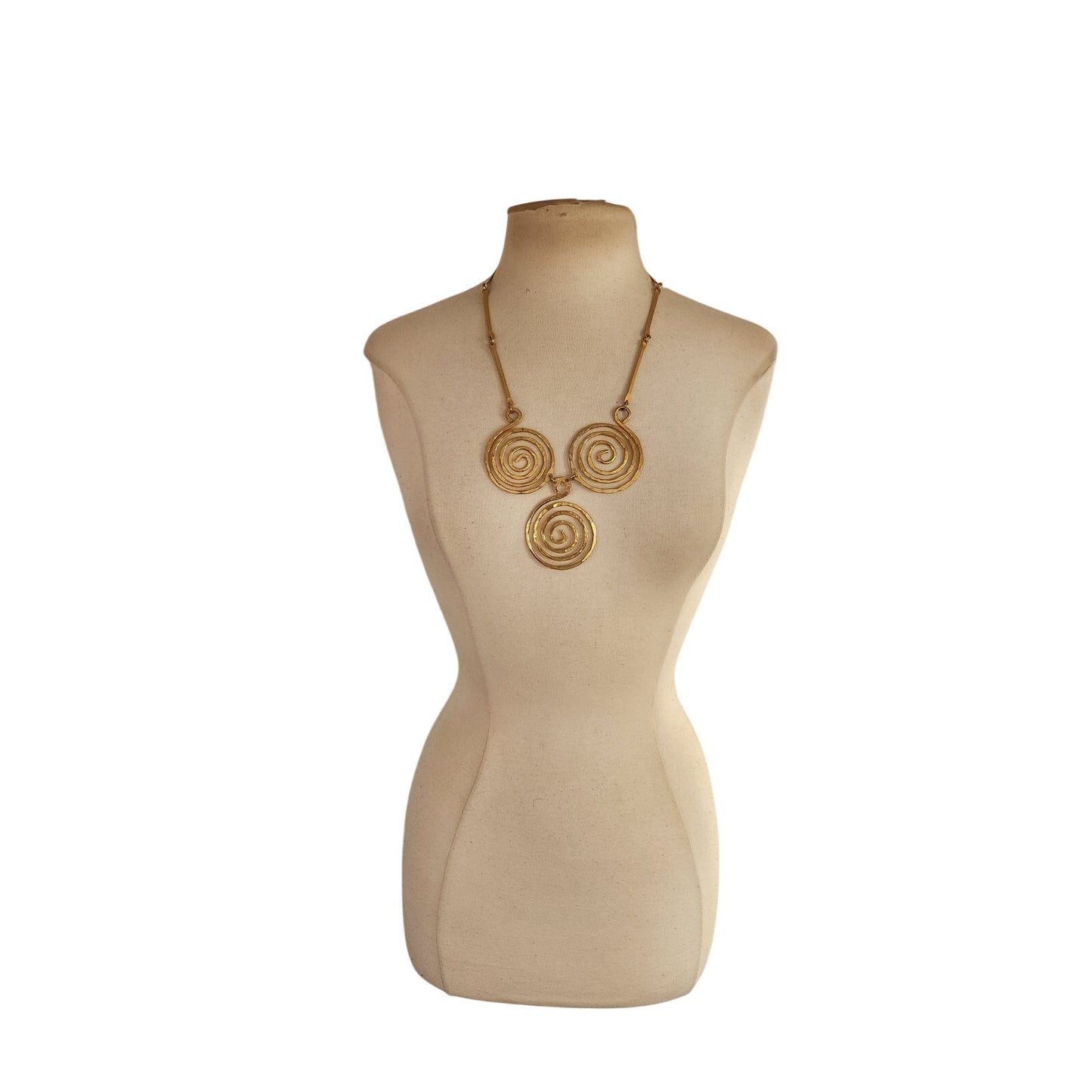 Vintage 70s Spiral Pendant Necklace Hammered Gold Greek Inspired