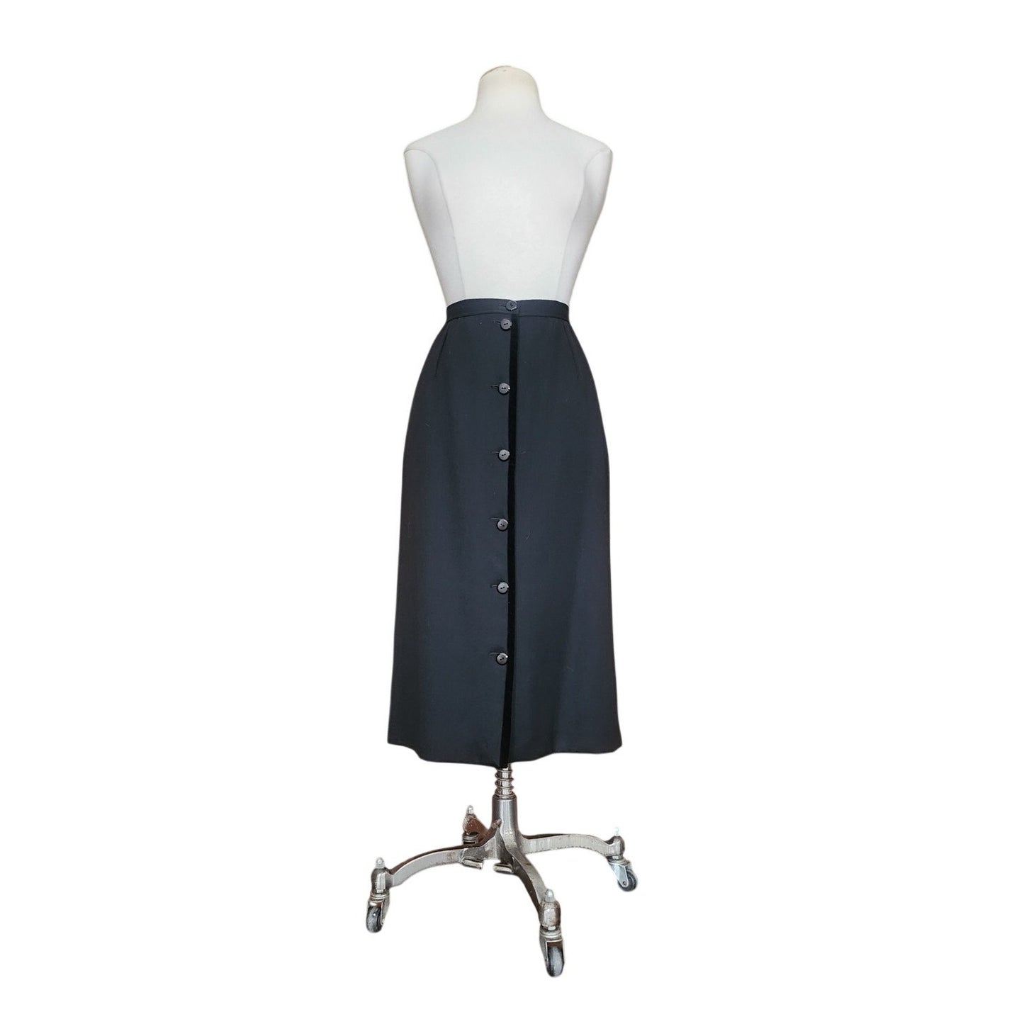 Vintage 80s VALENTINO Skirt Black Wool Button Down Midi Miss V