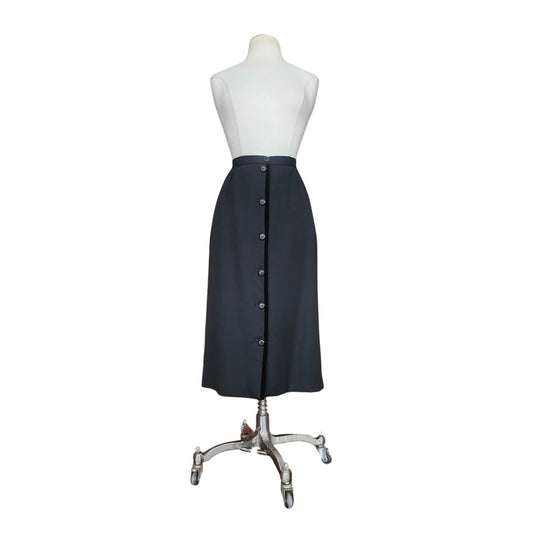 Vintage 80s VALENTINO Skirt Black Wool Button Down Midi Miss V