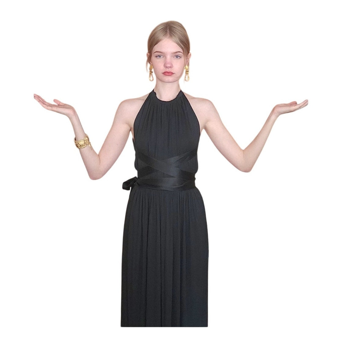 Vintage 70s Donald Brooks Eveing Dress Black Silk Jersey Halter Maxi Gown