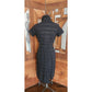 Vintage 50s Black Shirtwaist Day Dress Short Sleeve Textured Stripe Kay Whitney