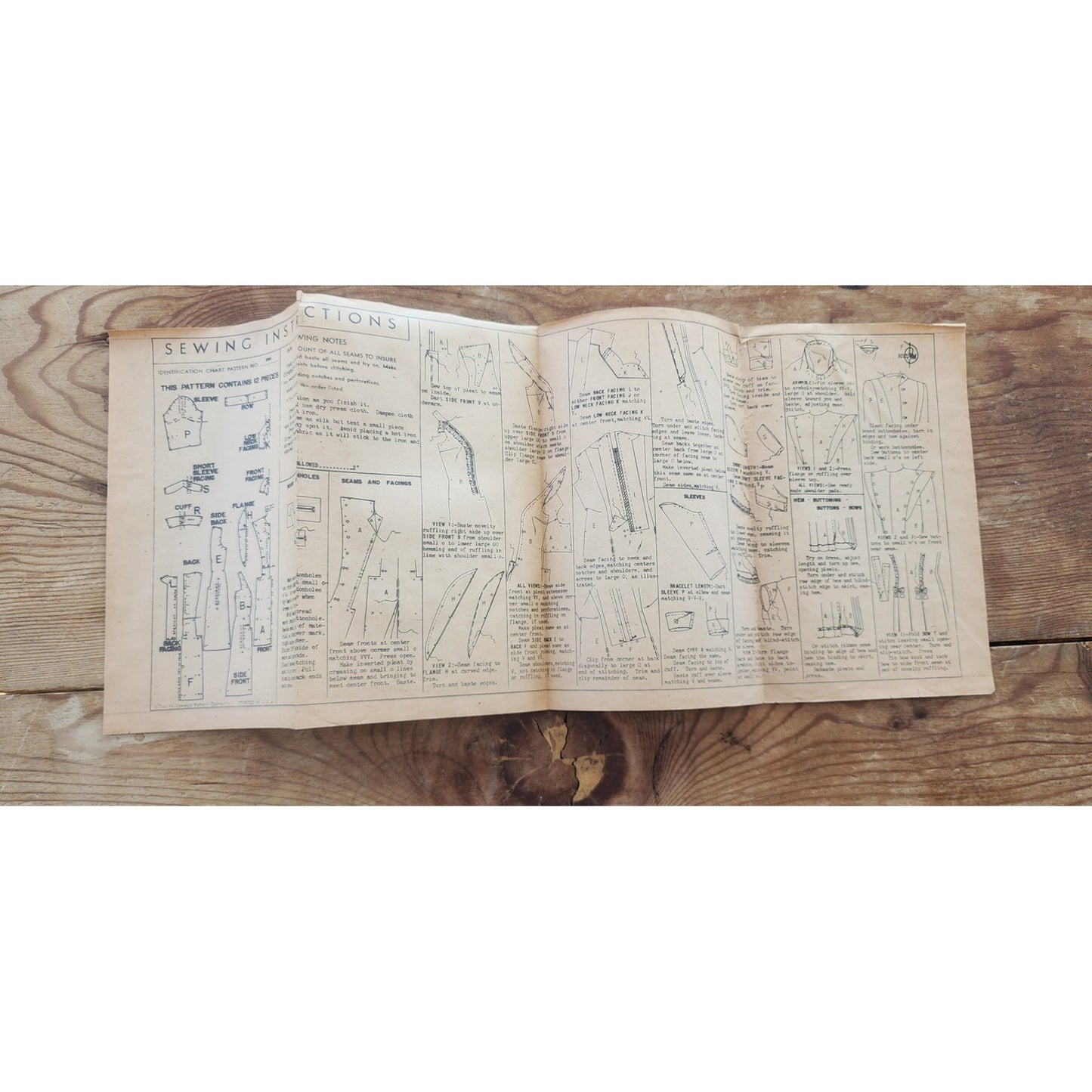 Vintage 1940s Sewing Pattern ORIGINAL:  One-Piece Dress Hollywood 1516 Bust 34