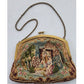 Antique French Handbag Tapestry Weave w/Enameled Frame Pastoral Rococo