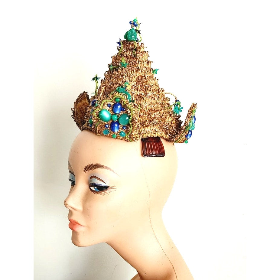 Vintage 50s Bes-Ben Hat Golden Pagoda Beaded Cone Style