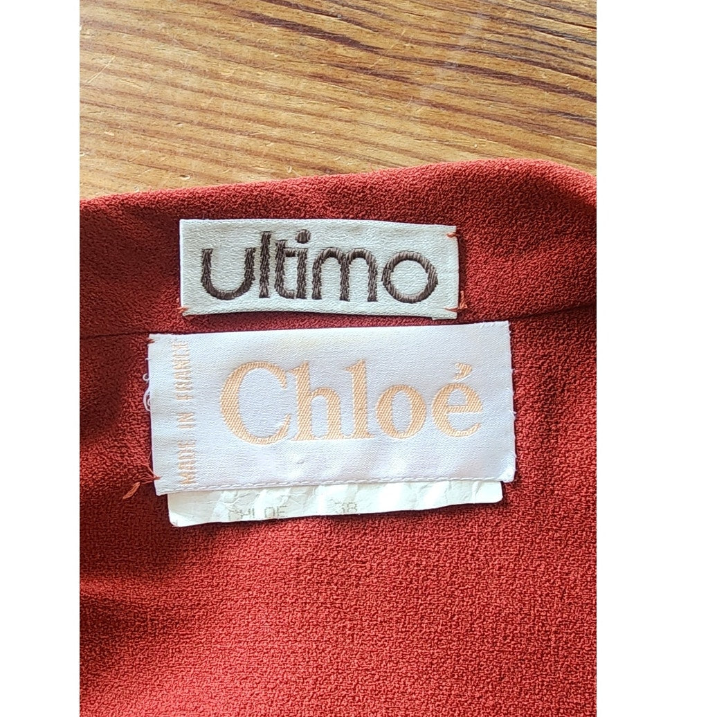 Vintage RARE 90s Chloe Dress Orange Red Wool Crepe Button Down Front