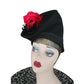 Vintage 1930s Black Tilt Hat Sculptural High Crown Feather Asymmetrical Art Deco 23"