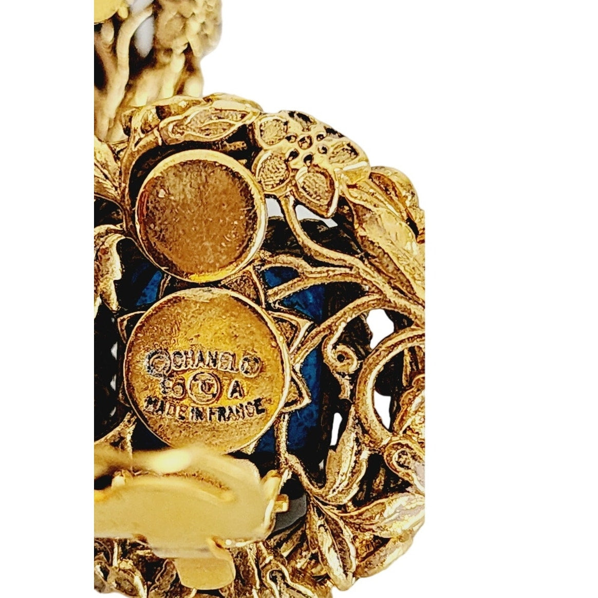 Vintage 90s Chanel Earring Clips Gripoix Blue Glass Byzantine Style A 96