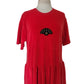 Vintage 1990s Velour Dress Red Sonia Rykiel Midi Drop Waist Embroidered Logo Emblem