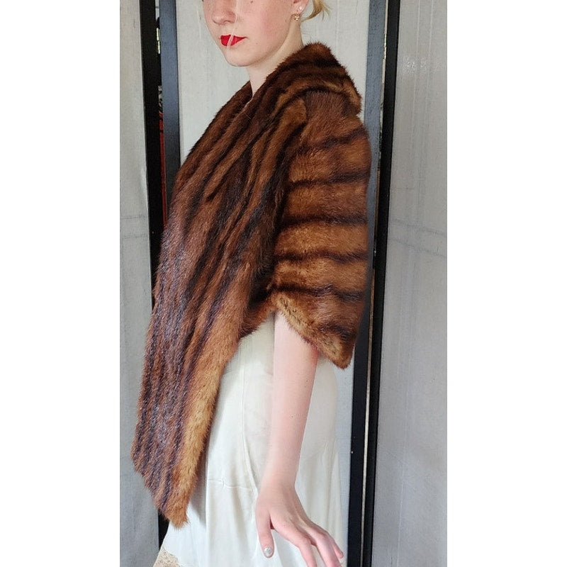 Vintage 50s Fur Stole Brown Mink Dyed Muskrat