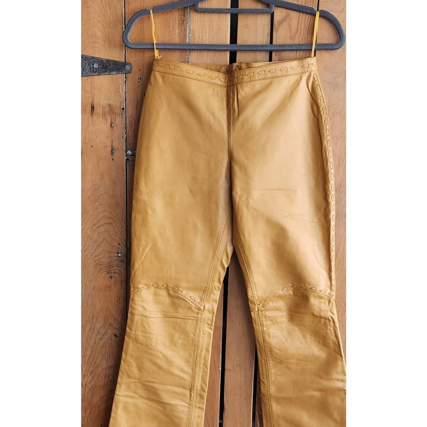 Y2K Yellow Leather Pants Low Rise by Jane Doe