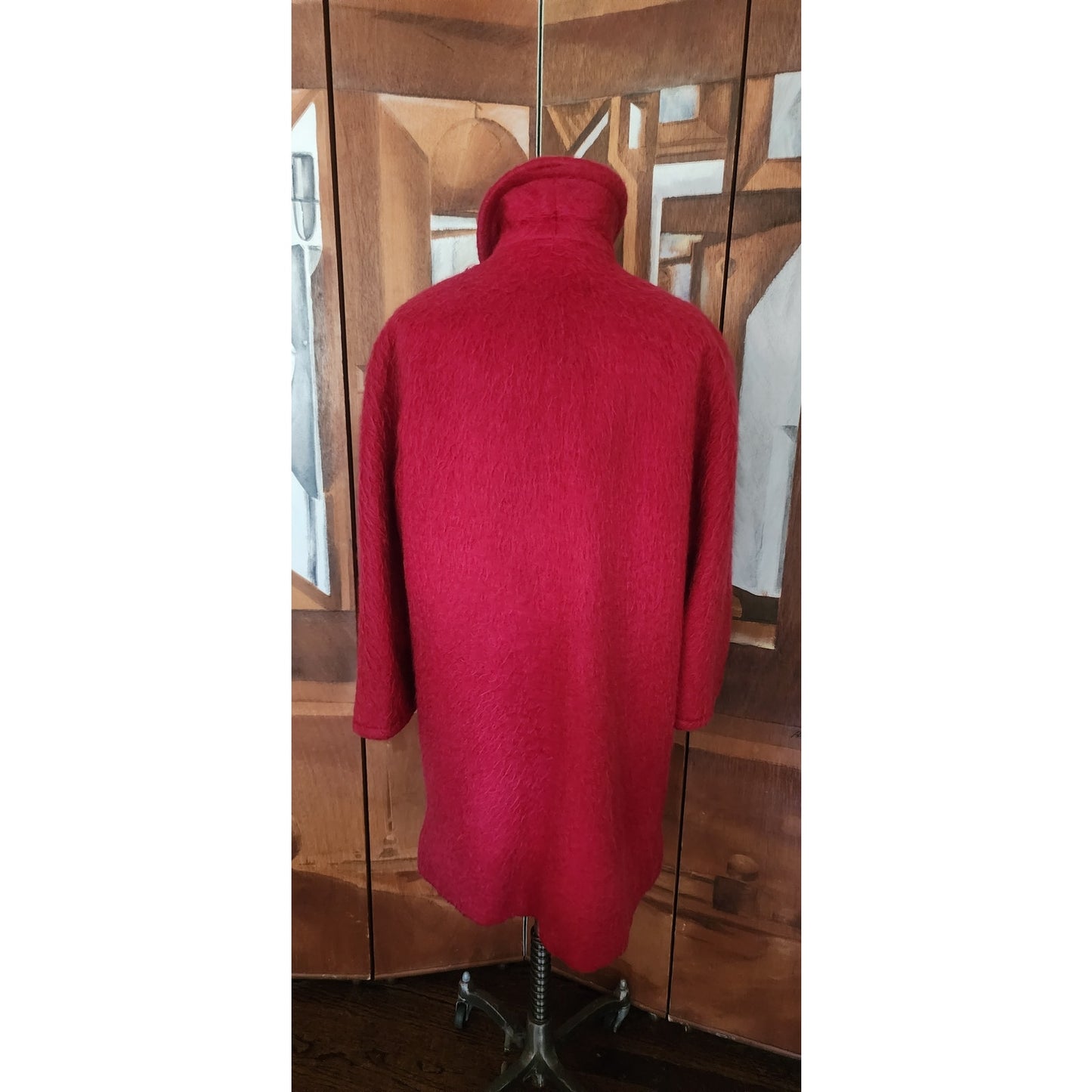Vintage 1960s Loden Plankl Red Wool Coat Austrian Trachten Alpine Silver Fish Pin