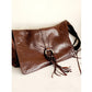 Vintage 2000s BCBG Brown Leather Shoulder Bag w/Fringe