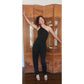 Vintage 1970s Genny by Gianni Versace Jumpsuit Asymmetric Black Rayon One Shoulder Snakeskin Trim Small