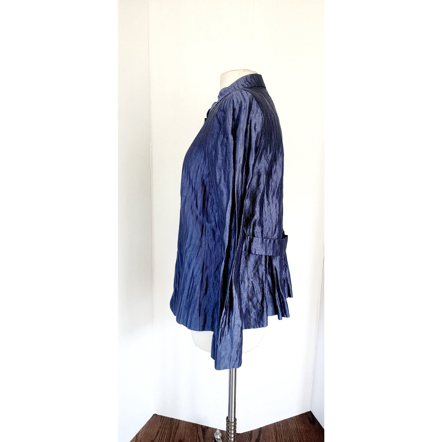 Vintage 2000s Armani Blazer Crinkled Metallic Blue Jacket Size 16