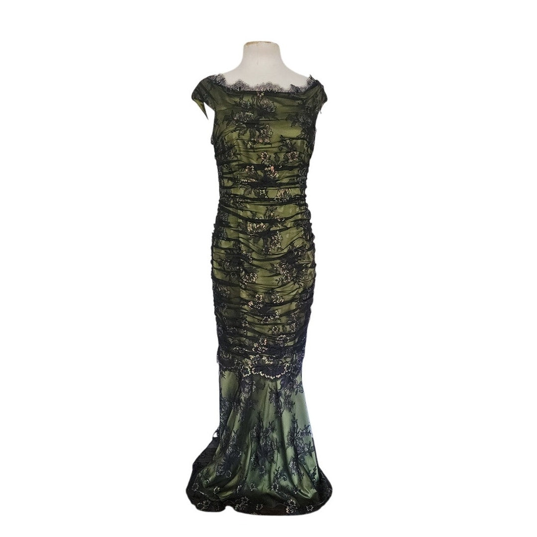 Vintage 2000s M for Missoni Evening Dress Green Black Lace Off the Shoulder / M