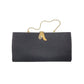 Vintage 50s Evening Bag Black Silk Clutch w/Gold Rhinestone Clasp