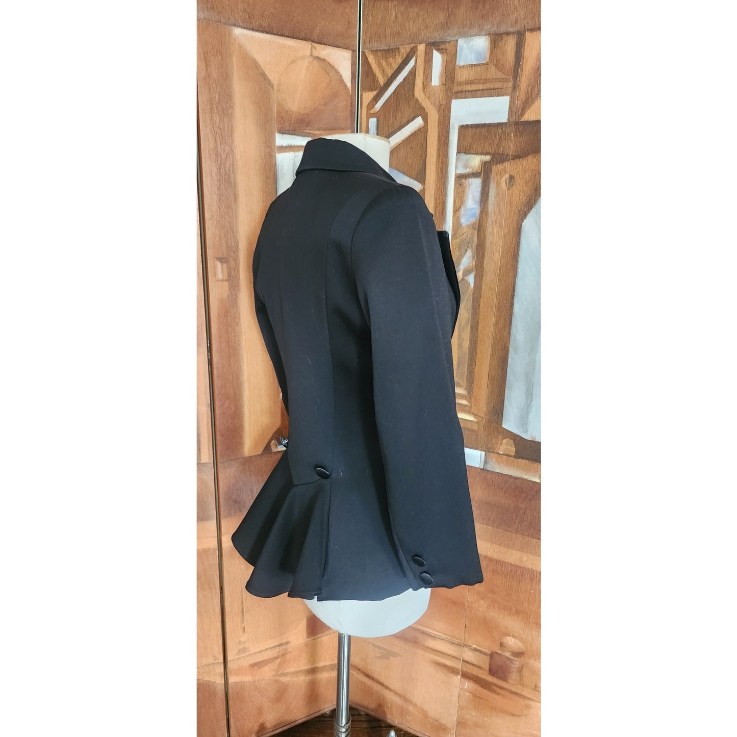 Vintage 90s CLAUDE BERT Black Blazer Tuxedo Tailcoat Fishtail Jacket Satin Lapel