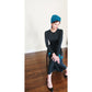 Vintage 80s Evening Dress Black w/Turquoise Knit Open Back Fishtail Skirt Victoria March Chicago