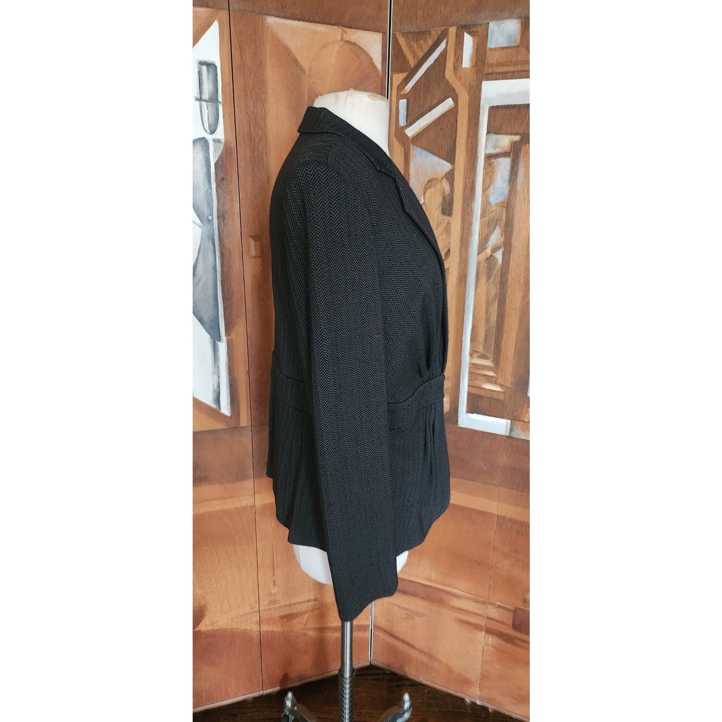 Vintage 2000s  Y2K Armani Blazer Gray Herrinbone Wool Fitted Jacket Buckle Closure