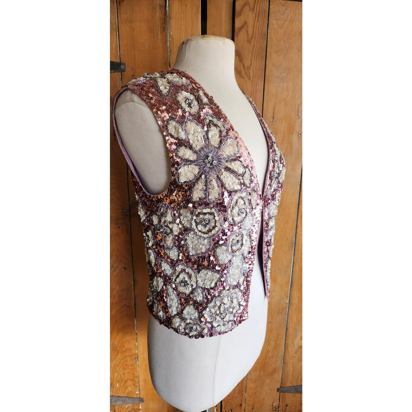 Vintage 60s Sequined Vest Pink Silver Marshall Fields