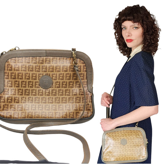 Vintage 80s Fendi Shoulder Bag Zucca Logo Detachable Strap