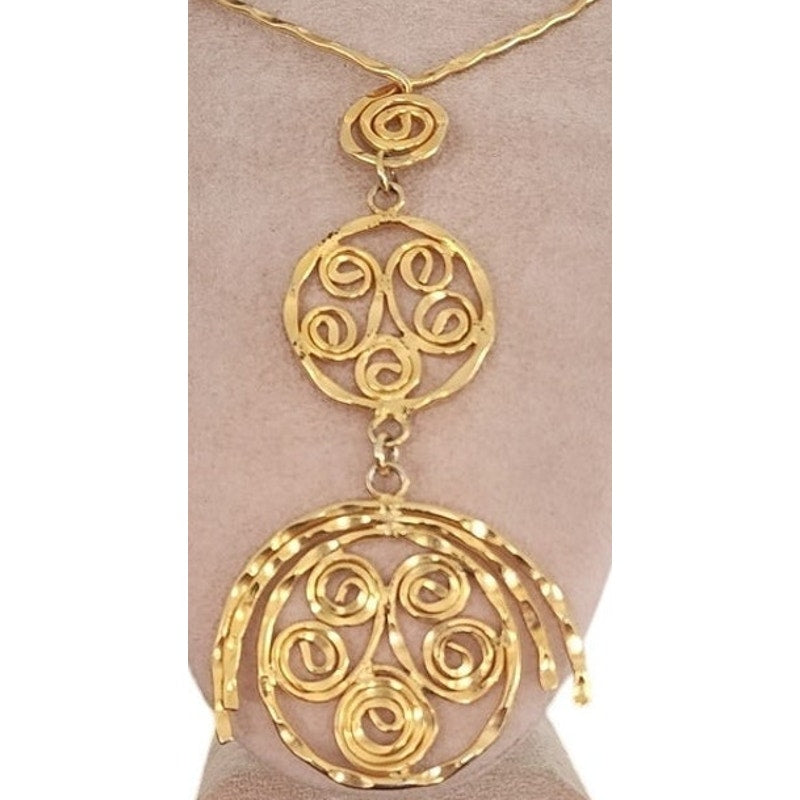 Vintage 1970s Gold Necklace Spiral Disc Cascade Ancient Greek Style