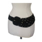 Leather Shop Belt Black Leather Studded Asymmetric Front Elastic Waist Gold Tone