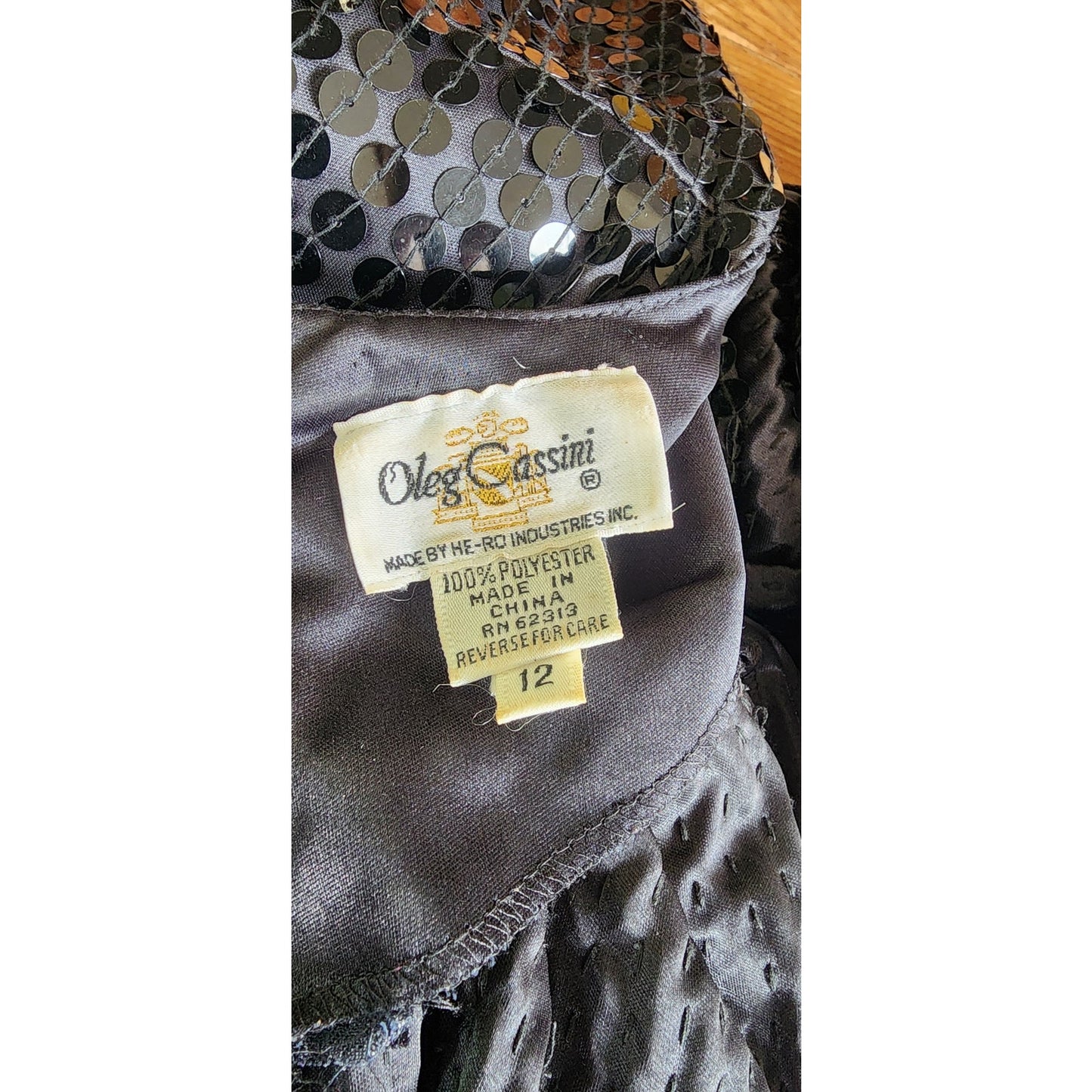 Vintage 80s Black Sequined Evening Dress Oleg Cassini / M