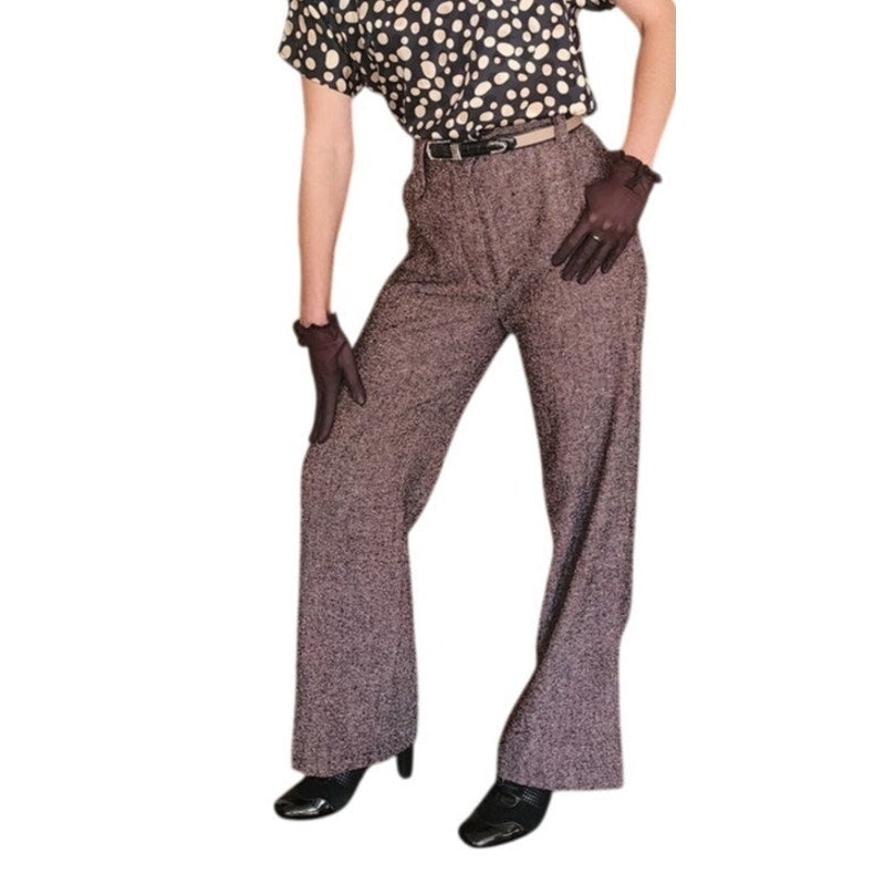 Vintage 1990s Sonia Rykiel Pants Brown Wool Tweed Flares Trousers Slacks Size 42