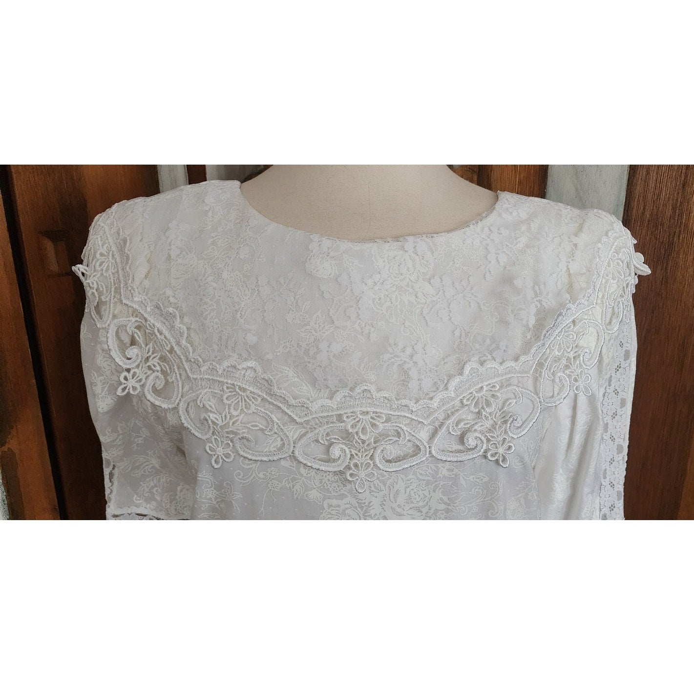 Vintage 80s Scott McClintock White Lace Dress Drop Waist Puffed Sleeves NWT